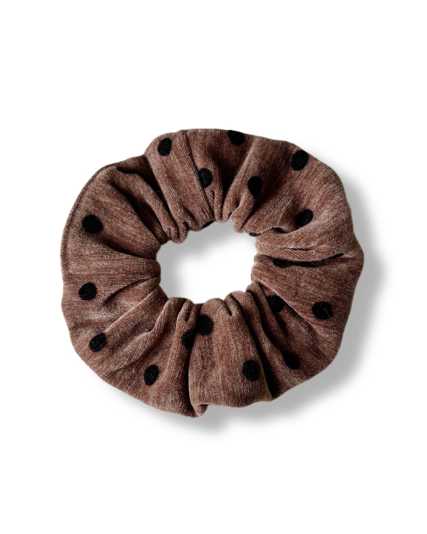 Moyen chouchou en velours marron à pois