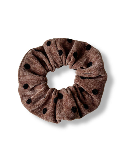 Moyen chouchou en velours marron à pois