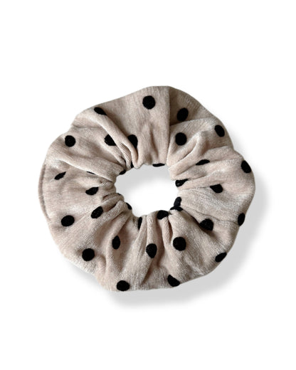 Moyen chouchou en velours beige à pois