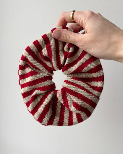 Grand chouchou à rayures rouge & beige