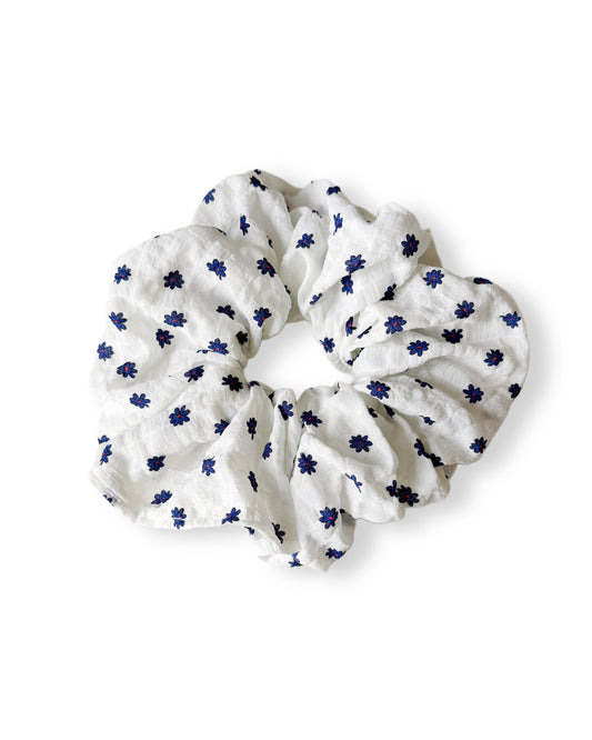 Grand chouchou blanc à fleurs