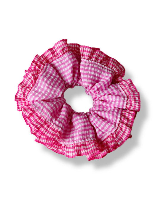 Grand chouchou à froufrous rose