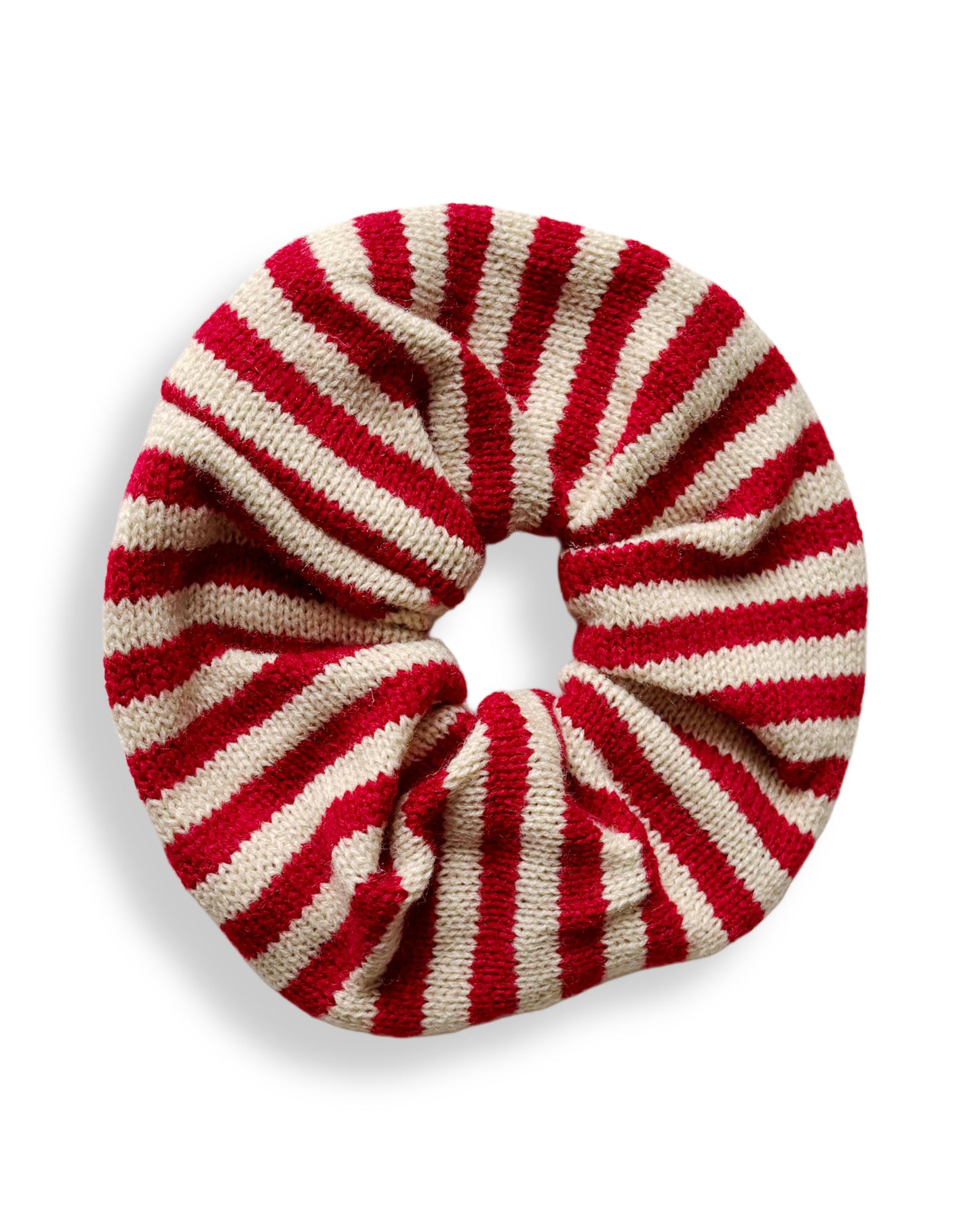 Grand chouchou à rayures rouge & beige