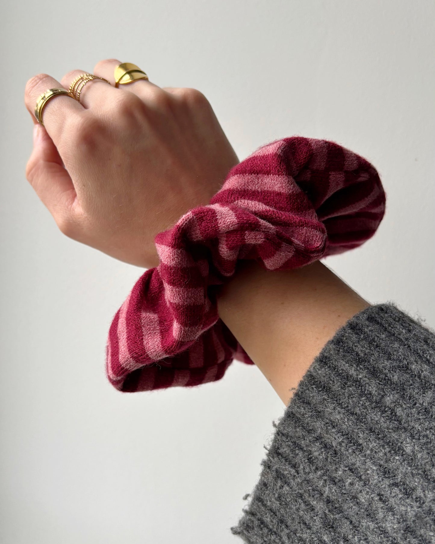 Grand chouchou à rayures roses