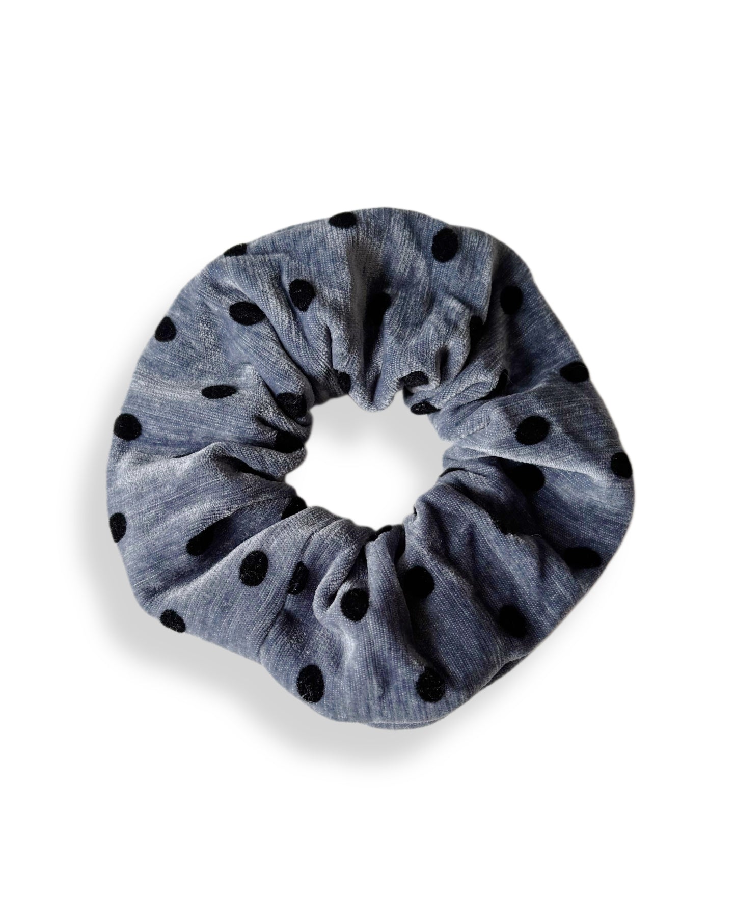 Moyen chouchou en velours gris-bleu à pois