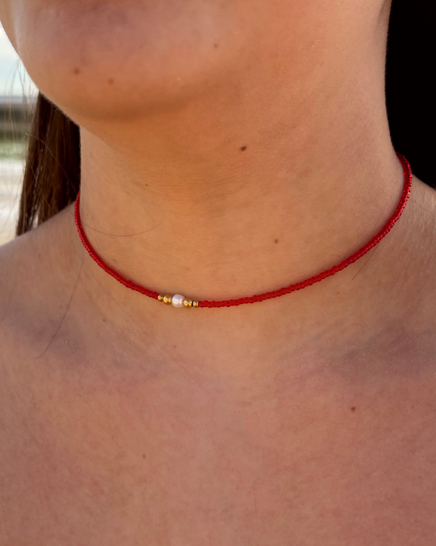 Collier de perles Ninon rouge