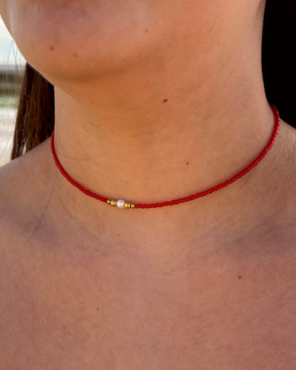 Collier de perles Ninon rouge
